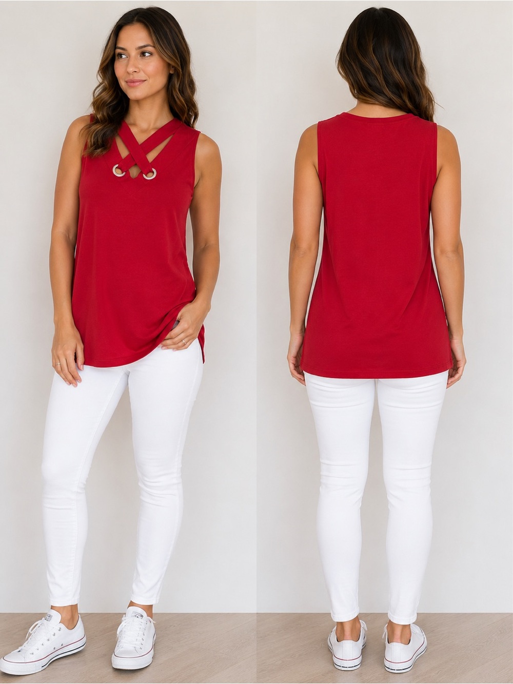Ricki's Red Sleeveless Tank Top with Decorative Rings